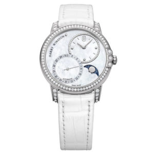 Harry Winston Midnight Date Moon Phase Automatic 36mm 18K White Gold Alligator Strap