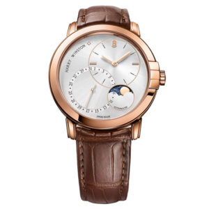 Harry Winston Midnight Date Moon Phase Automatic 18K Rose Gold Alligator Strap