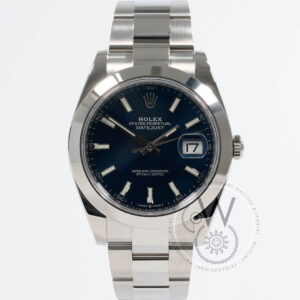 Rolex Datejust 41 Ref. 126300 with blue dial, smooth bezel, and stainless steel case and Oyster bracelet