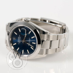 Rolex Datejust 41 Ref. 126300 with blue dial, smooth bezel, and stainless steel case and Oyster bracelet