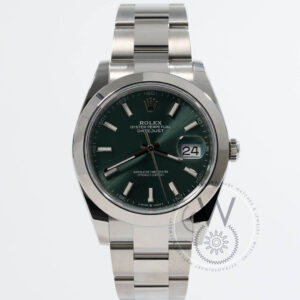 Rolex Datejust 41 Ref. 126300 with green dial, stainless steel case, and smooth bezel