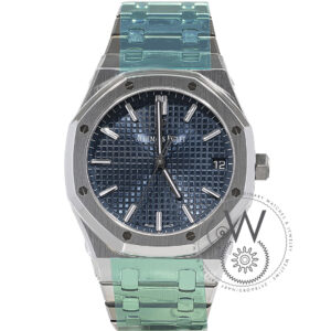 The Audemars Piguet Royal Oak Blue Dial 41mm Ref. 15500ST.OO.1220ST.01 luxury pre-owned watch front view