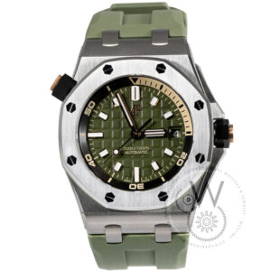 Audemars Piguet Royal Oak Offshore Diver in steel with a khaki green dial and rubber strap.