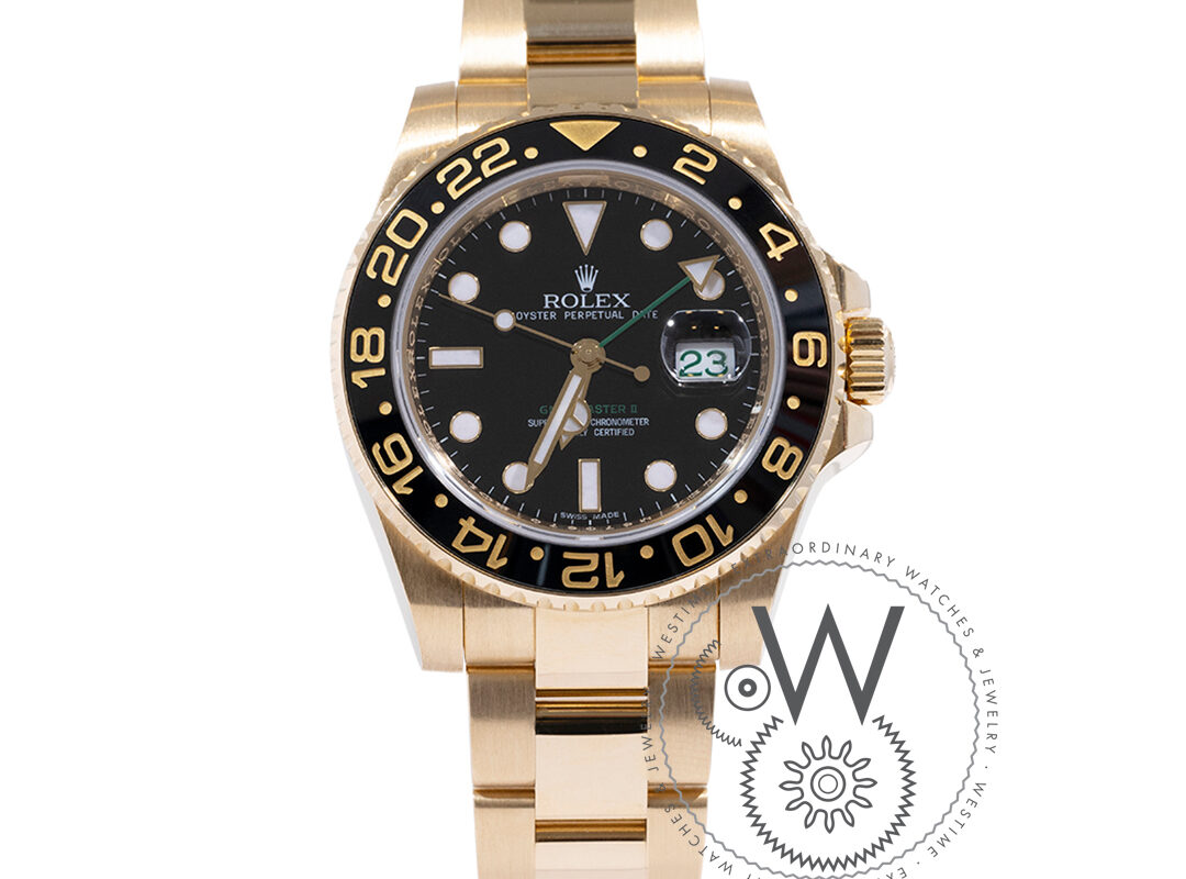 Rolex GMT Master II 40mm Yellow Gold Black Dial Luxury Watch