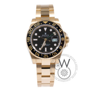 Rolex, GMT-Master II, 40mm yellow gold case and bracelet, Black Dial, Oyster Bracelet, GMT function, cerachrom bezel insert, M116718, Men’s pre-owned watch