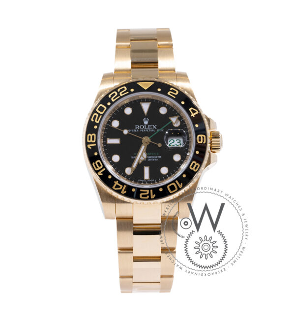 Rolex GMT Master II 40mm Yellow Gold Black Dial Luxury Watch Westime