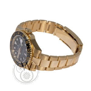 Rolex, GMT-Master II, 40mm yellow gold case and bracelet, Black Dial, Oyster Bracelet, GMT function, cerachrom bezel insert, M116718, Men’s pre-owned watch side view