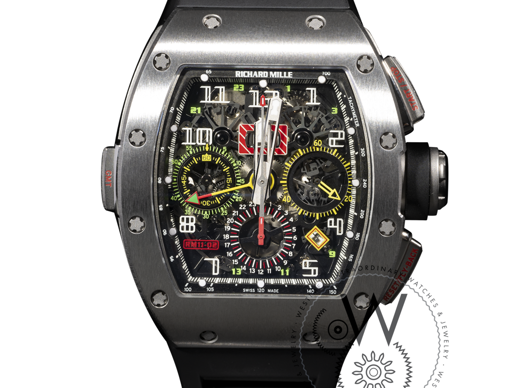 RM 11 02 AO Ti Automatic Flyback Chronograph Dual Time Zone Luxury