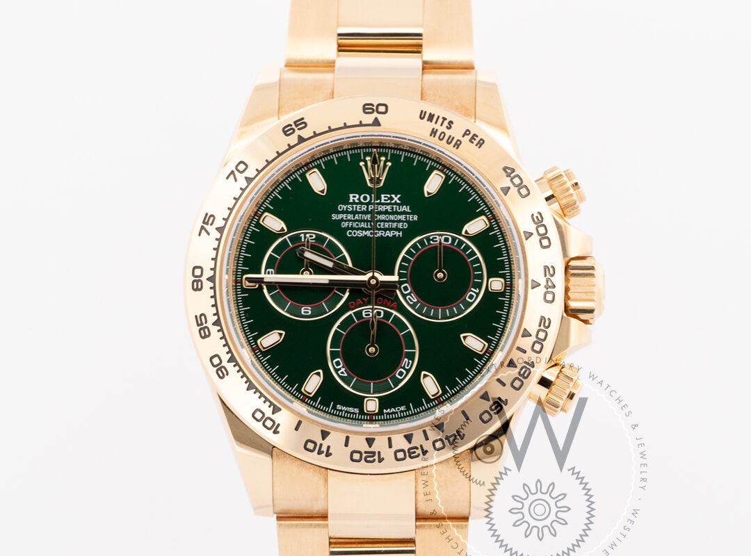 Rolex white cheap gold green dial