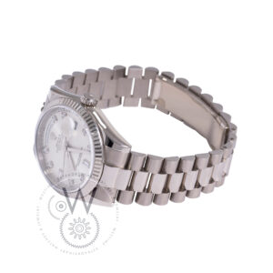 Rolex Day-Date 36 Rose White Gold Diamond Silver Dial President M118239-0086 Side View