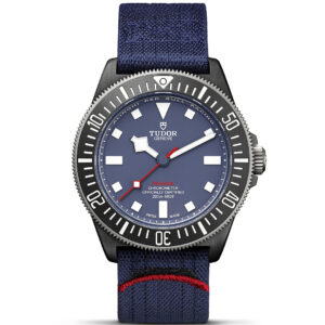 TUDOR M25707KN-0001 PELAGOS FXD, Manufacture Calibre MT5602 (COSC), Titanium bezel black carbon insert, Blue fabric strap luxury mens watch front face