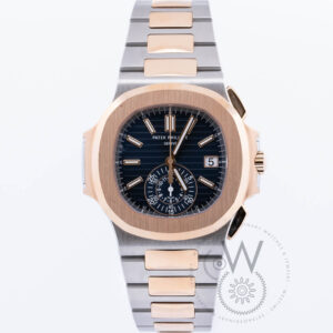 Patek Philippe, Nautilus Chronograph, Date, Selfwinding, 40.5mm Rose Gold & SS Case and Bracelet, Blue Gradient Dial, Fold over Clasp 5980/1AR-001