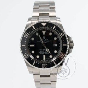 Rolex Sea-Dweller Deepsea Ref. 126660 with black dial, black ceramic bezel, and stainless steel Oyster bracelet