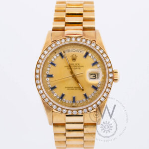 Rolex with a Yellow Gold Case, Yellow Gold Dial featuring Diamond Markers and Ring, 36mm, and Yellow Gold Strap (Model 18048)
