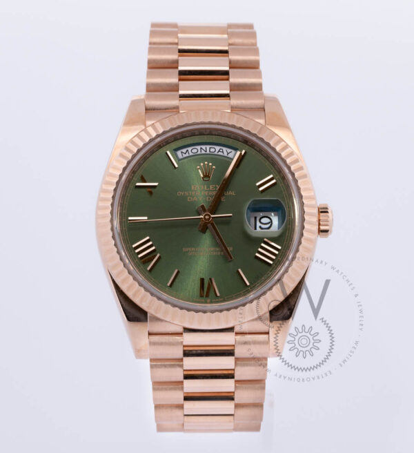 Rolex Day Date Red Gold Case Green Dial 40mm Luxury Watch Westime