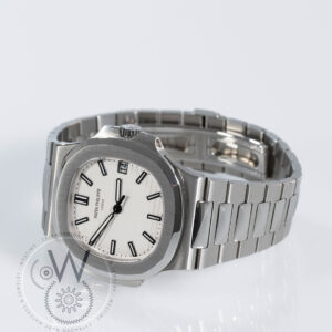 Patek Philippe Nautilus Stainless White Dial 5711/1A-011 pre-owned Watch on its side