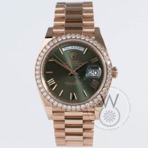 Rolex Day-Date 40 Rose Gold Olive Green Dial 228345RBR pre-owned watch