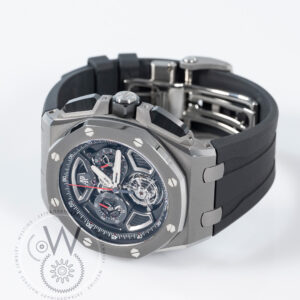 Audemars Piguet , Royal Oak Offshore Selfwinding Flying Tourbillon Chronograph LE 100 pieces - 1 EXTRA BLACK CROC LEATHER STRAP, 26622TI.GG.D002CA.01