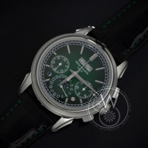 Patek Philippe, PERPETUAL CALENDAR CHRONOGRAPH, CASE PLATINUM, DIAL GREEN, 41MM, STRAP CROCODILE SKIN, 5270P-014