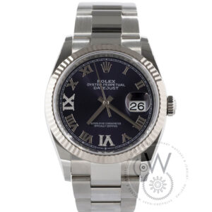 Rolex Datejust Ref. 126234 with purple dial, fluted bezel, and Oystersteel case and bracelet