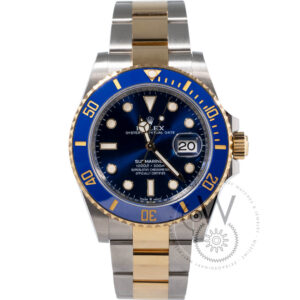 Rolex Submariner 126613LB, 41mm two-tone steel and yellow gold case with blue dial and ceramic bezel.