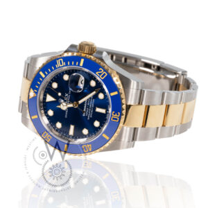 Rolex Submariner 126613LB, 41mm two-tone steel and yellow gold case with blue dial and ceramic bezel.