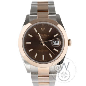 Alt Text Rolex Datejust Ref. 126301 with chocolate dial, Everose gold bezel, and two-tone bracelet