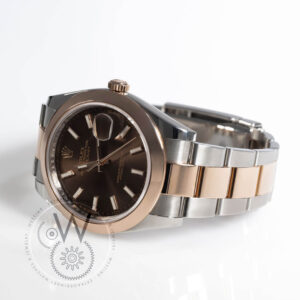 Alt Text Rolex Datejust Ref. 126301 with chocolate dial, Everose gold bezel, and two-tone bracelet