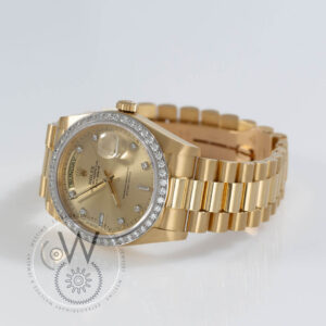 Rolex Day-Date 18048 yellow gold 36mm watch with yellow gold diamond dial and President bracelet