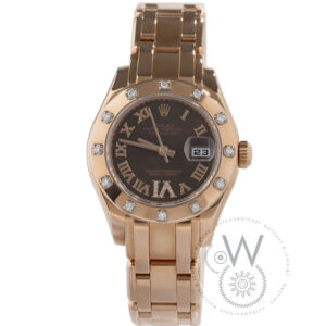 Rolex Pearlmaster 34 M81315 in Everose gold with diamond bezel and chocolate brown dial