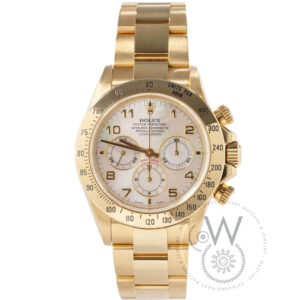 Rolex Daytona 16528 in yellow gold with factory mother-of-pearl dial and gold Oyster bracelet