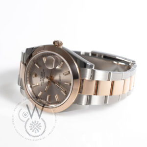 Rolex Datejust Ref. 126301 with pink dial, smooth bezel, and two-tone steel and Everose gold bracelet