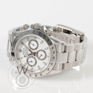 Rolex Daytona Ref. 116520 with white dial, stainless steel case, and bezel