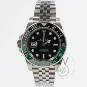 Rolex GMT-Master II Ref. 126720 “Sprite” with stainless steel case, black dial, black and green ceramic bezel, and Jubilee bracelet