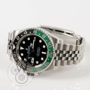 Rolex GMT-Master II Ref. 126720 “Sprite” with stainless steel case, black dial, black and green ceramic bezel, and Jubilee bracelet