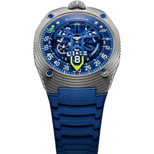 URWERK UR-150 Blue Scorpion limited edition watch in titanium and steel with satellite hour complication, available at Westime Beverly Hills.